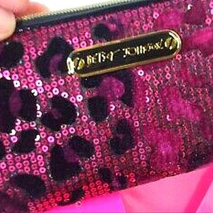 Betsey Johnson pink/black leopard print sequin wallet